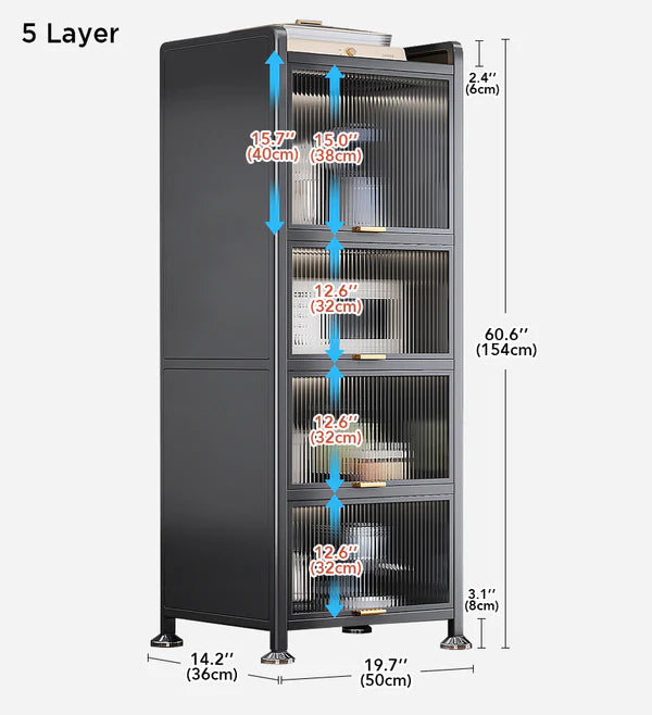 Armoire de rangement de cuisine métallique multifonction étroite à 5 étagères, résistante à la poussière