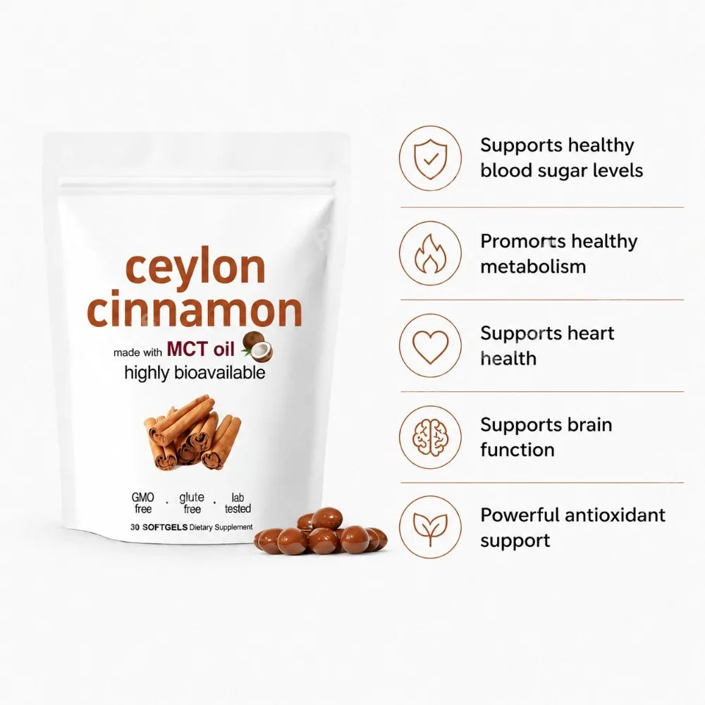 Ceylon Cinnamon Softgels 30 Count Natural Cinnamon Extract Supplement for Daily Wellness Digestion & Vitality Support