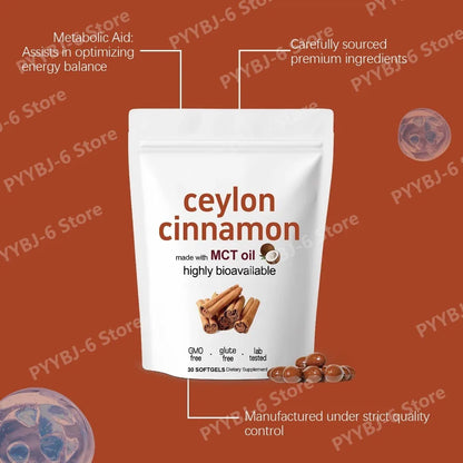 Ceylon Cinnamon Softgels 30 Count Natural Cinnamon Extract Supplement for Daily Wellness Digestion & Vitality Support