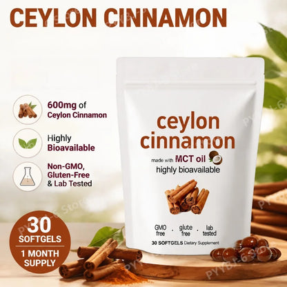 Ceylon Cinnamon Softgels 30 Count Natural Cinnamon Extract Supplement for Daily Wellness Digestion & Vitality Support