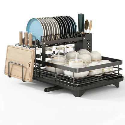 Prequel® 2-Tier Extendable Dish Drying Rack — Complete Set with Drainer, Knife Holder and Cutting Board Organizer