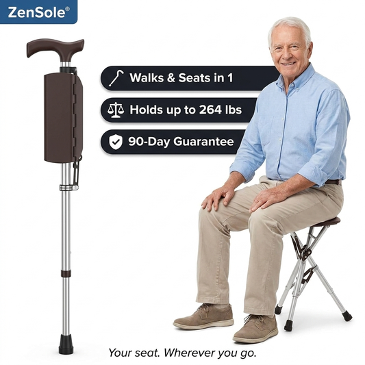 ZenSole® 2-in-1 Folding Cane Seat