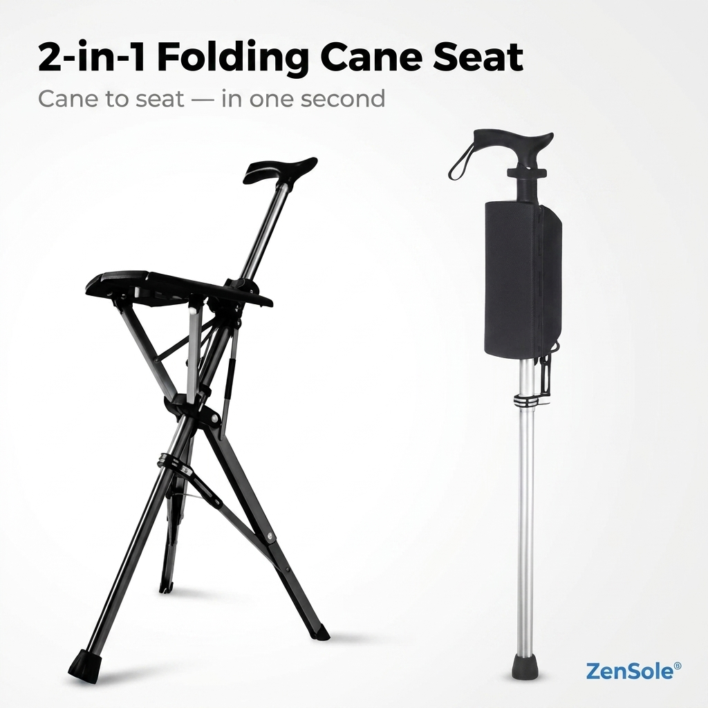 ZenSole® 2-in-1 Folding Cane Seat