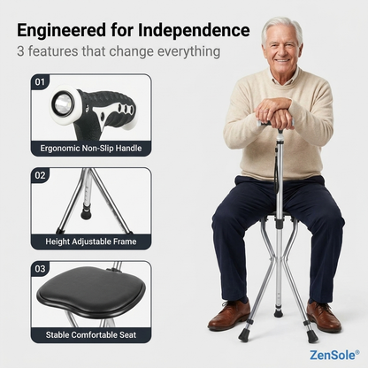 ZenSole® 2-in-1 Folding Cane Seat